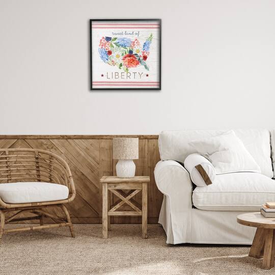 Stupell Industries Sweet Land Of Liberty Floral USA Framed Giclee Art